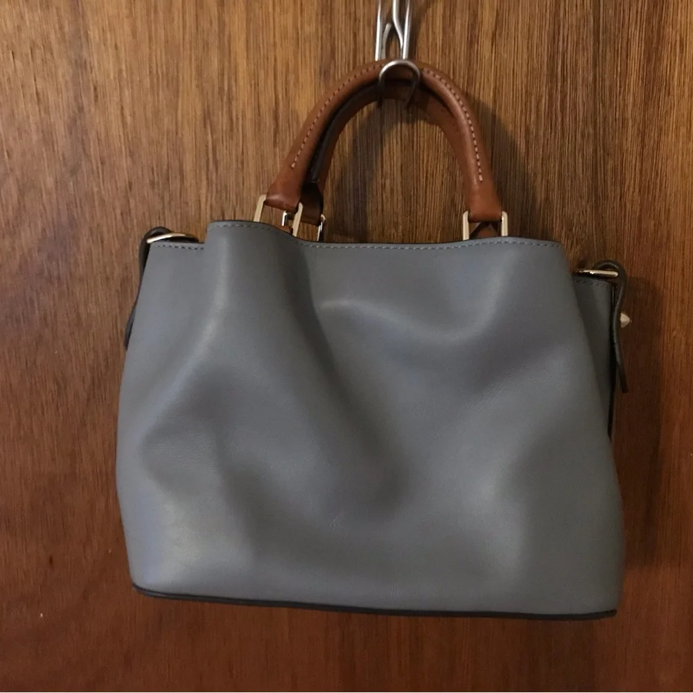 Dooney & Bourke Mini Breanna Gray Satchel with Brown Handles